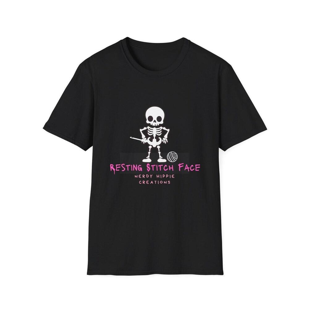 Resting Stitch Face T-Shirt Funny Crochet Halloween Shirt Skeleton Crocheter